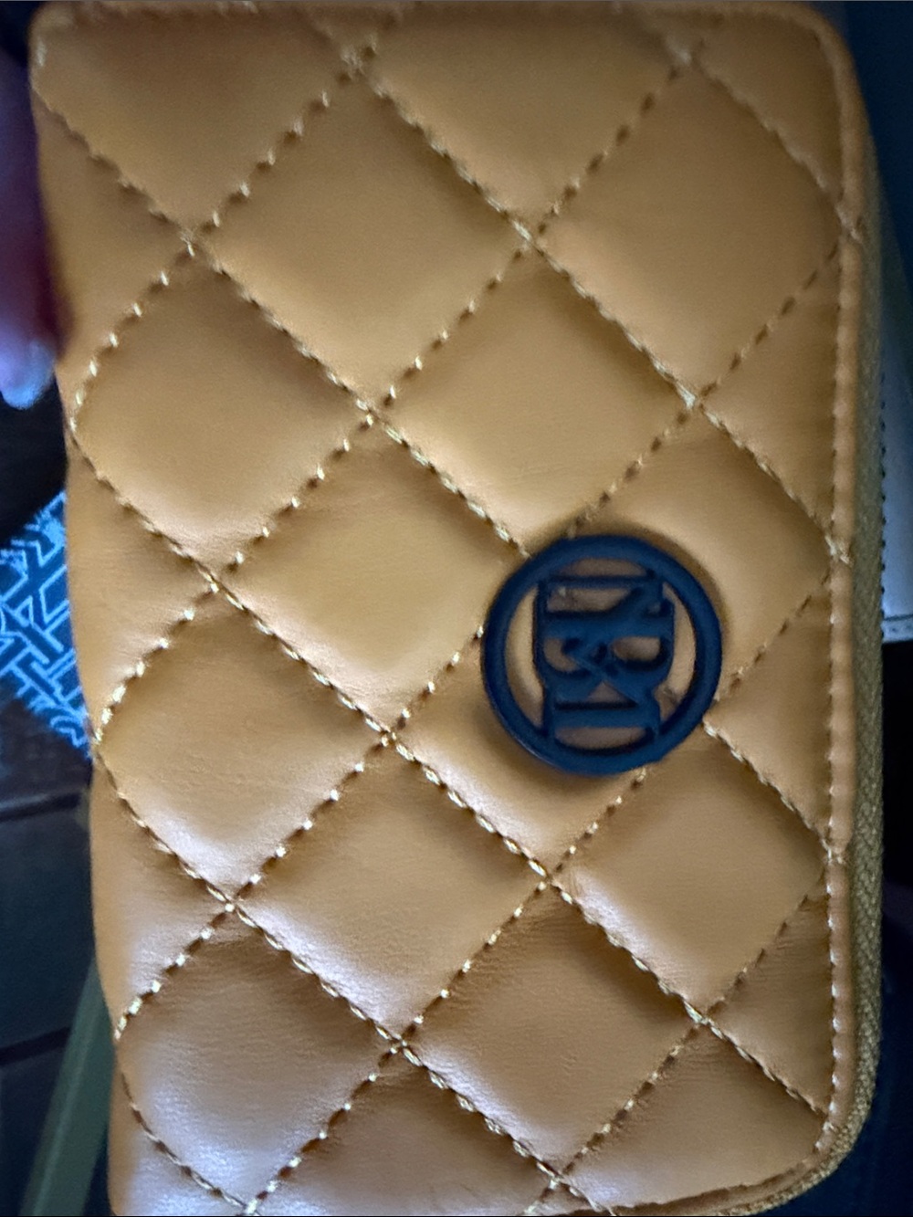 Badgley Mischka Quilted Mustard Yellow Zip Card Wallet